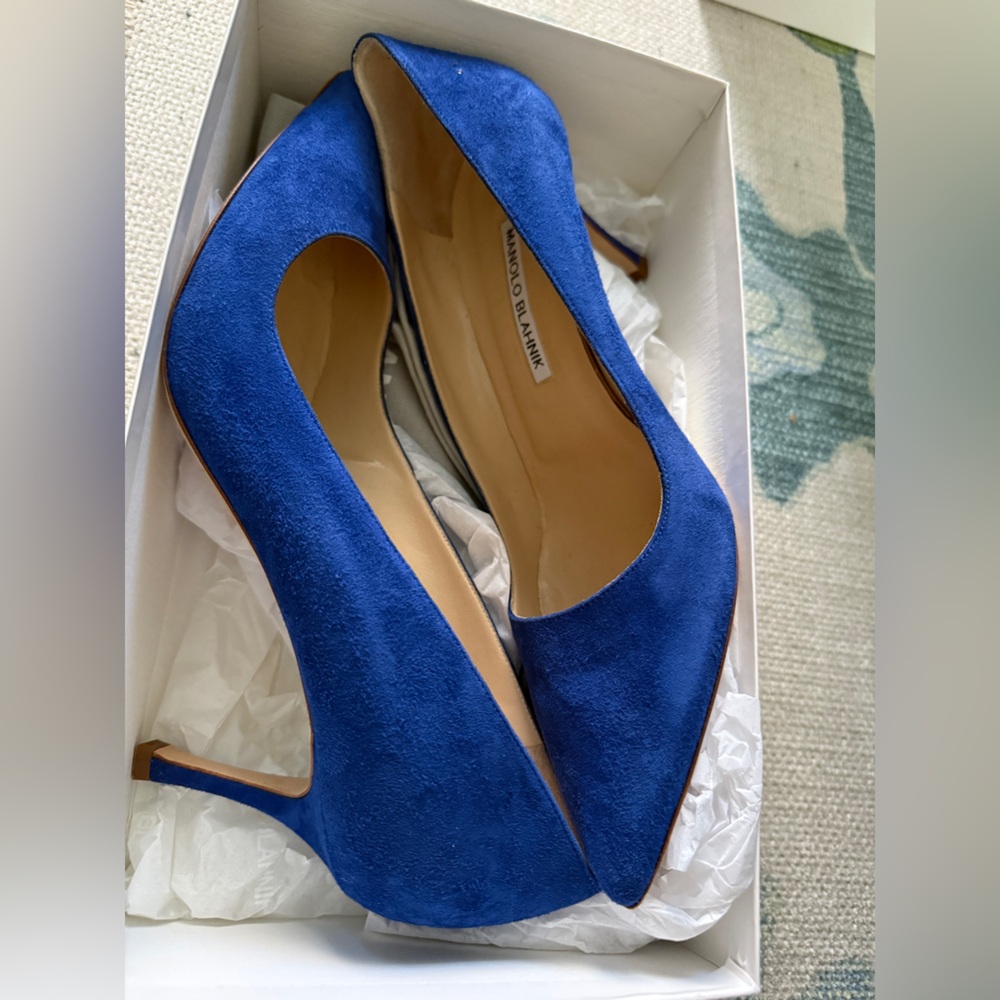 Manolo Blahnik Royal Blue Suede Heels